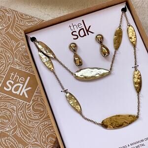 The Sak Necklace Earring Set Semi Mate Gold Tone New In Box